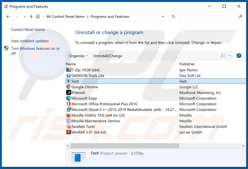Fast! desinstalación de adware via Control Panel