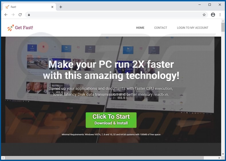 Página web utilizada para promocionar Fast! PUA