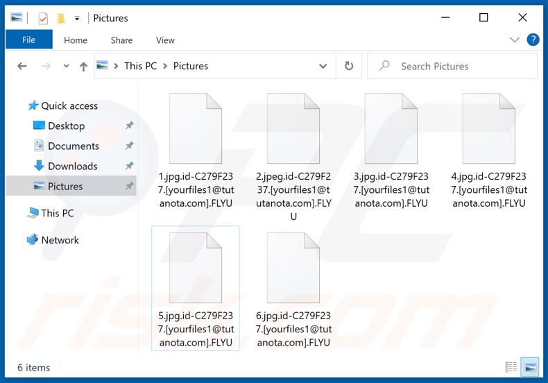Archivos encriptados por el ransomware FLYU (extensión .FLYU)
