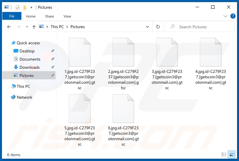 Archivos encriptados por el ransomware Gtsc (extensión .gtsc)