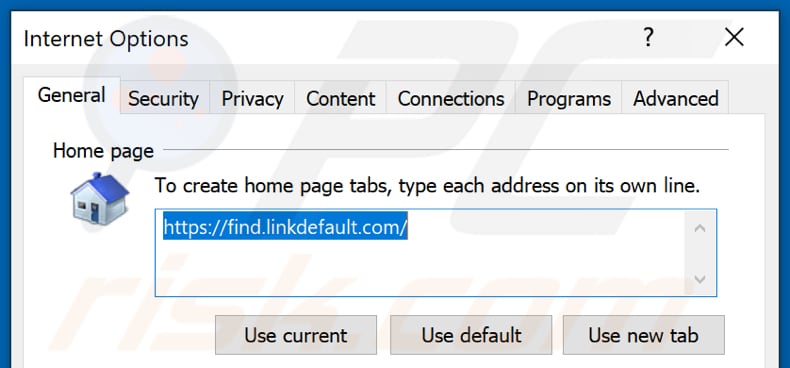 Eliminando find.linkdefault.com de la página de inicio de Internet Explorer