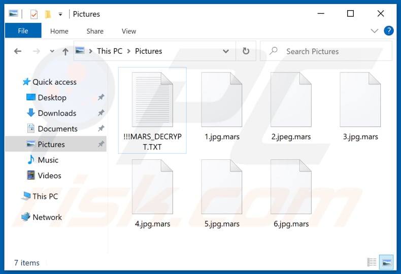 Archivos encriptados por el ransomware MARS (extensión .mars)