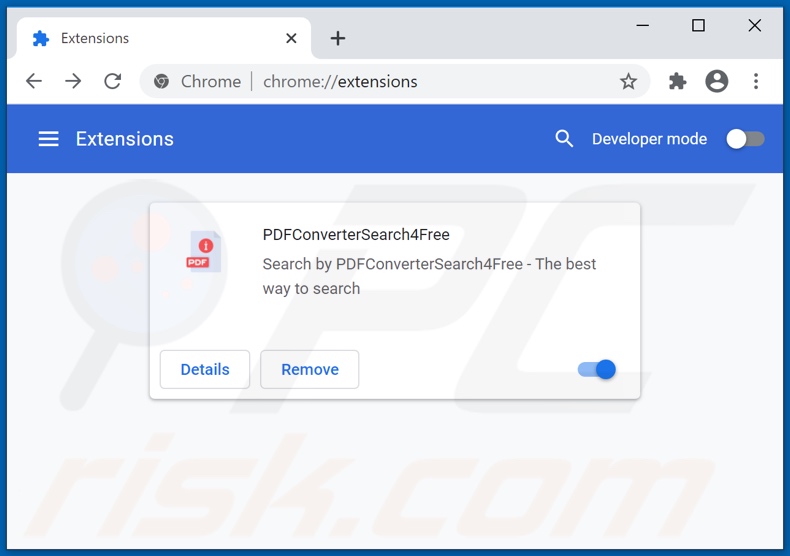 Eliminando las extensiones de Google Chrome relacionadas con pdfconvertersearch4free.com