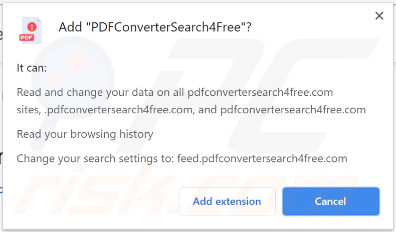 Secuestrador de navegadores PDFConverterSearch4Free solicitando permisos