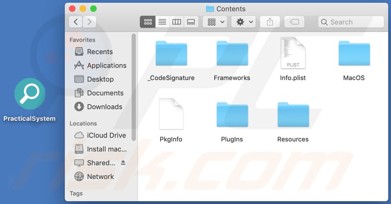 Contenido de la carpeta del adware PracticalSystem