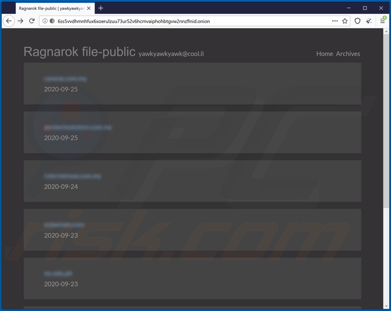 Sitio web del ransomware RAGNAROK (.thor)