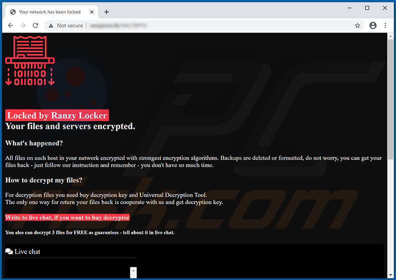 Sitio web de ransomware 