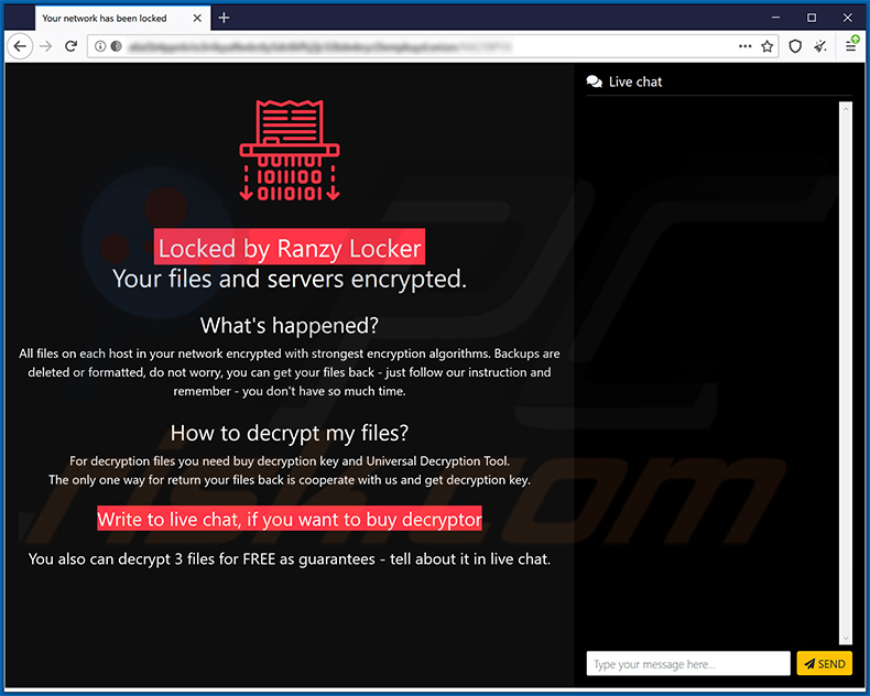 Sitio web de ransomware 