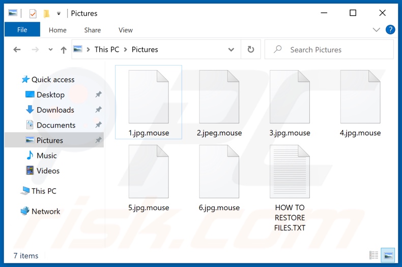 Archivos encriptados por el ransomware RegretLocker (extensión .mouse)