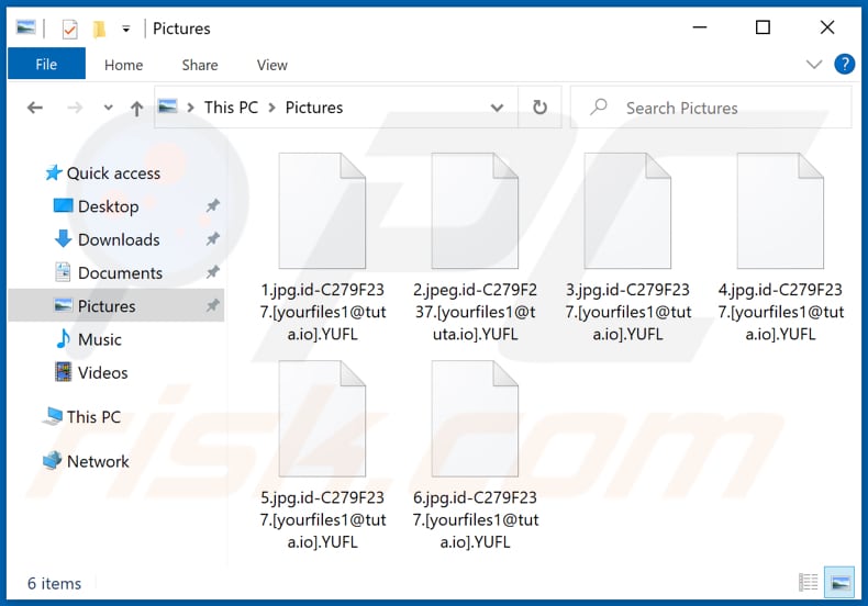 Archivos encriptados por el ransomware YUFL (extensión .YUFL)