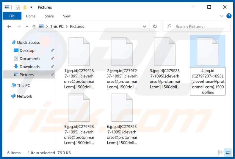 Archivos encriptados por el ransomware 1500dollars (extensión .1500dollars)