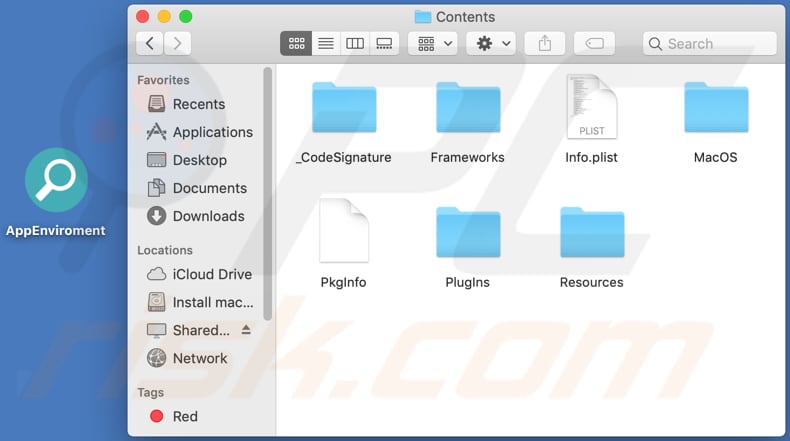 Contenido de la carpeta del adware AppEnviroment