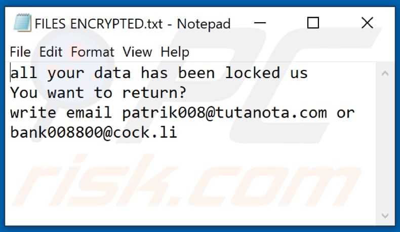 Archivo de texto del ransomware Cvc (FILES ENCRYPTED.txt)