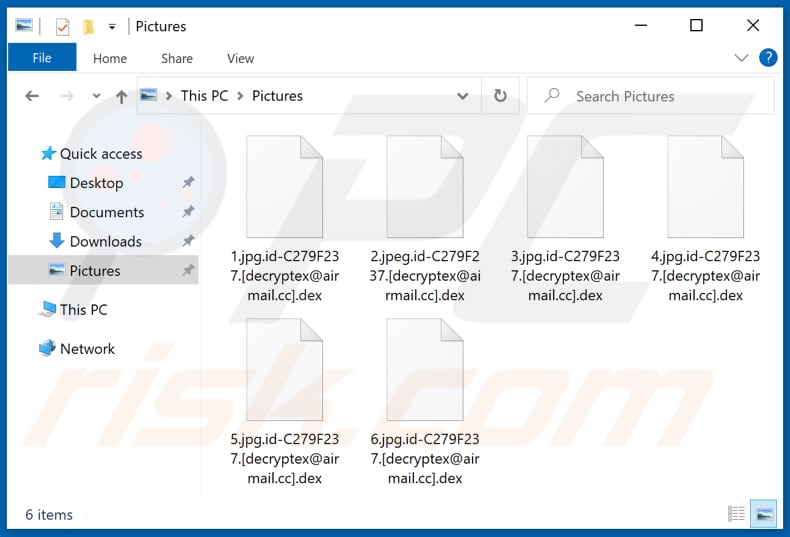 Archivos encriptados por el ransomware Dex (extensión .dex)