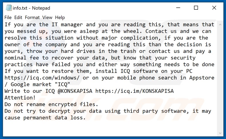 Archivo de texto del ransomware ELDAOSLA (info.txt)