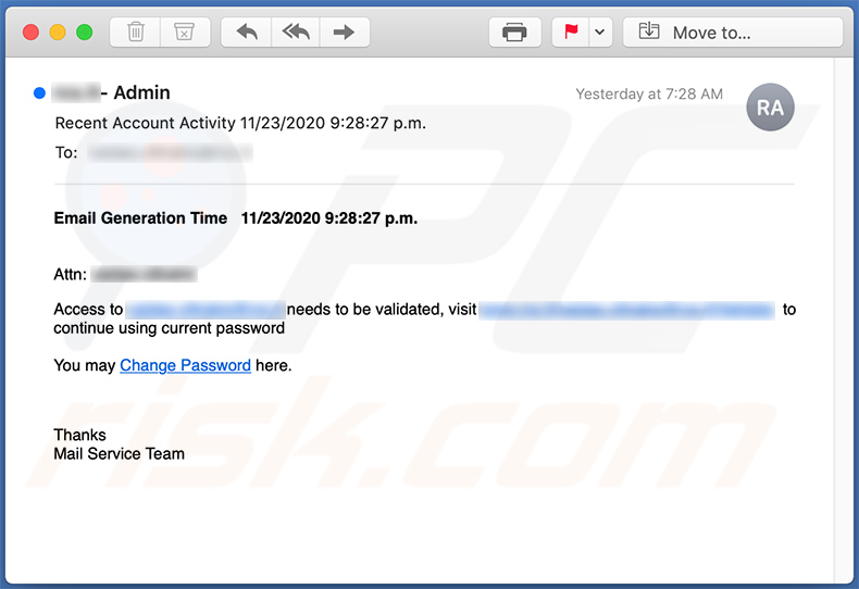 Email no deseado que promociona una página de inicio de sesión de Outlook falsa (2020-11-25)