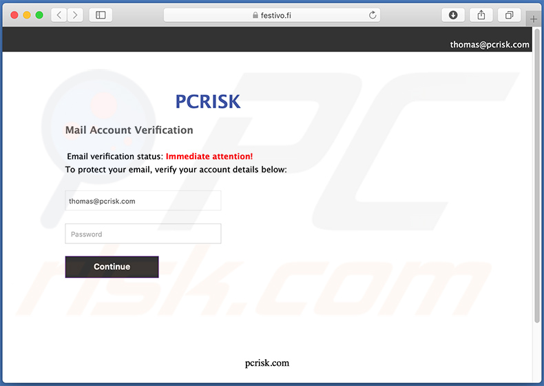 Sitio web de phishing festivo.fi promocionado mediante emails no deseados