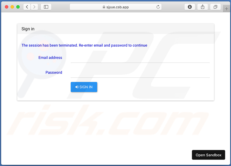 Credenciales de email: sitio web de phishing promocionado a través de emails no deseados