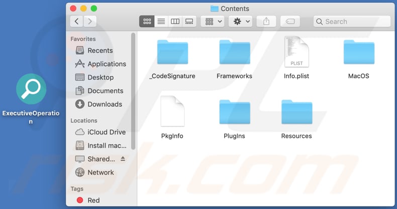 Contenido de la carpeta del adware ExecutiveOperation