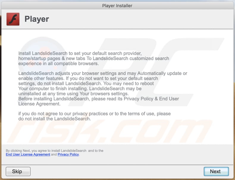 Instalador falso de Adobe Flash Player utilizado para distribuir ExecutiveOperation