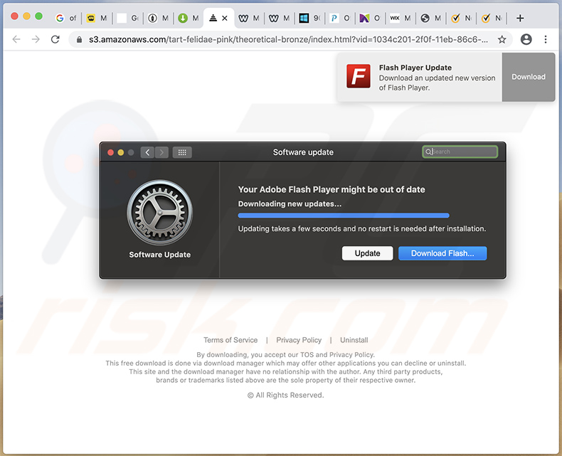 El secuestrador de navegador flip-search.com se promociona a través de sitios web falsos de actualización de Flash Player
