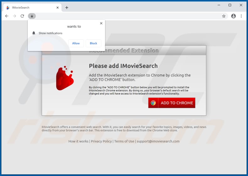 Promotor de secuestrador de navegador IMovieSearch en Chrome 2