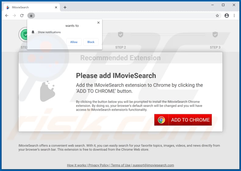 Sitio web utilizado para promover el secuestrador de navegador IMovieSearch