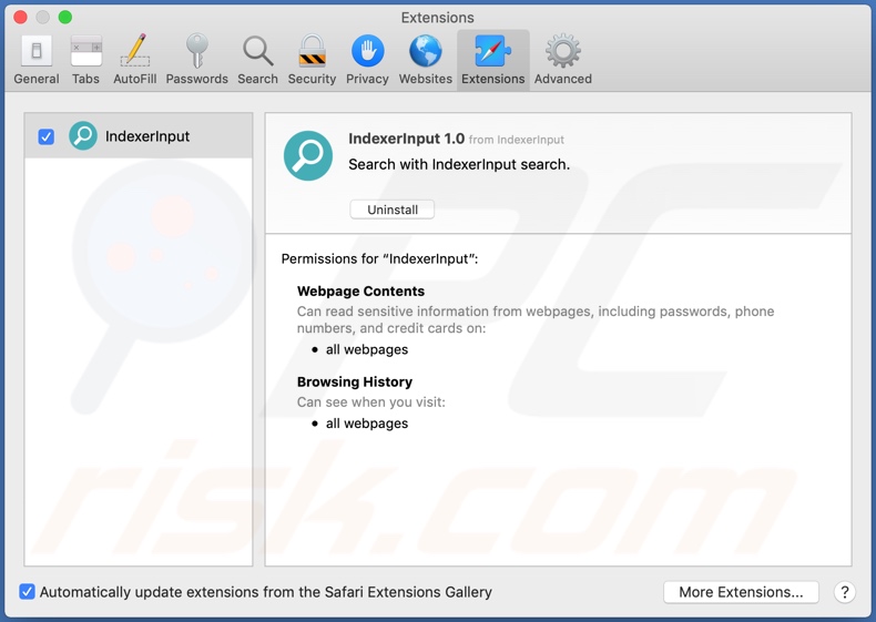 Adware IndexerInput instalado en Safari