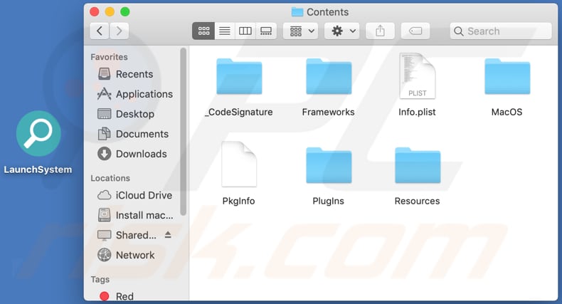 Contenido de la carpeta del adware LaunchSystem