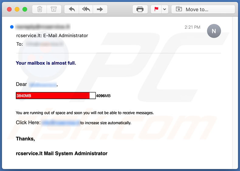 Correo electrónico de phishing con temática de cuotas de correo (2020-11-06)