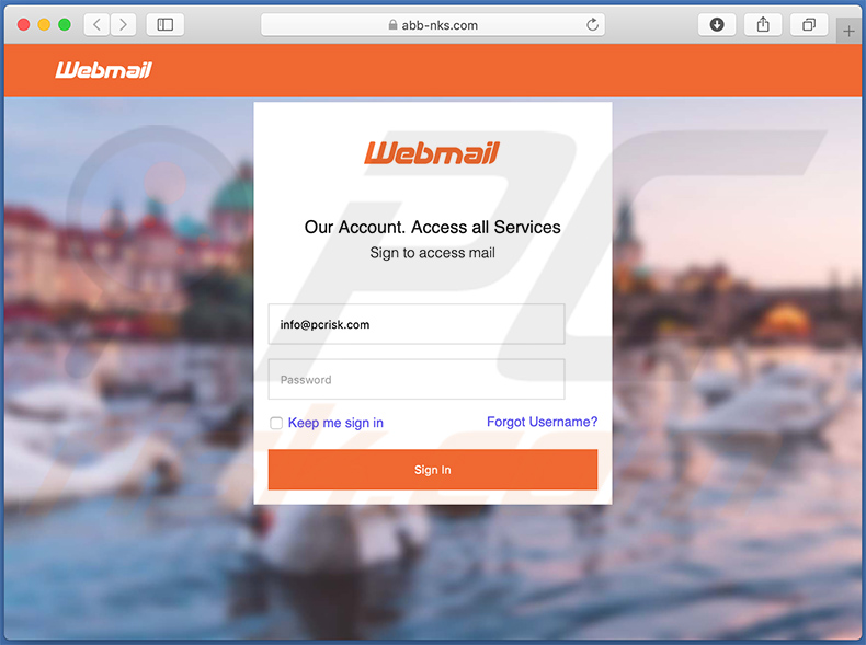 Sitio web de phishing (abb-nks.com) promocionado a través de correo electrónico no deseado con el tema 