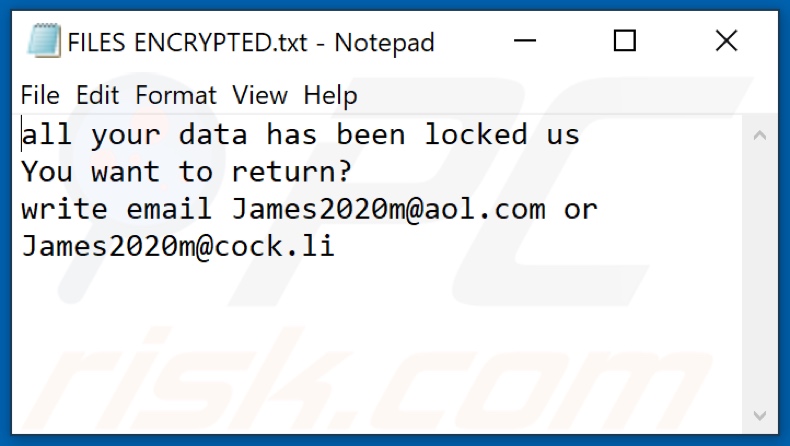 Archivo de texto del ransomware MUST (FILES ENCRYPTED.txt)