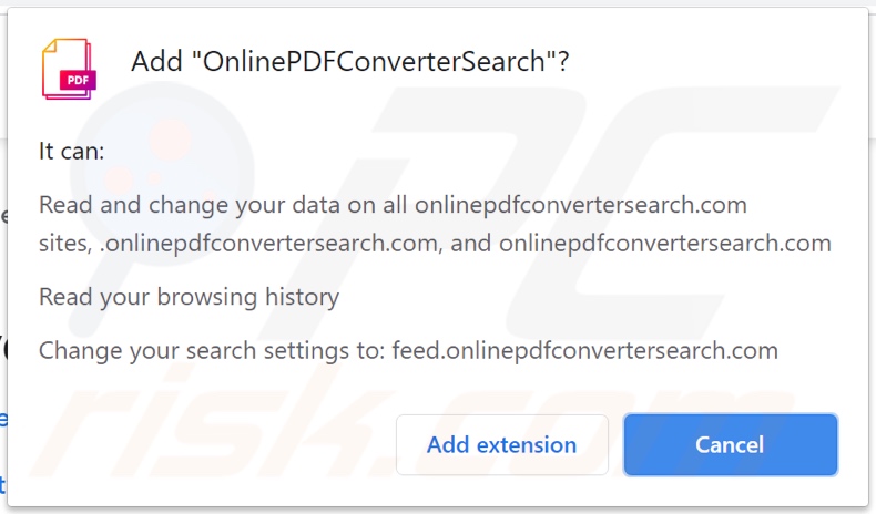 Secuestrador de navegador OnlinePDFConverterSearch solicitando permisos