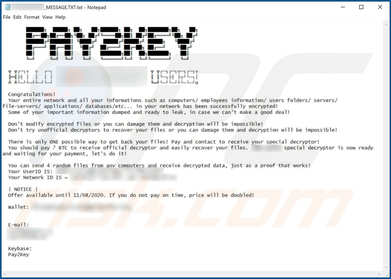 Instrucciones de desencriptado de Pay2Key (Company_Name-MESSAGE.TXT)