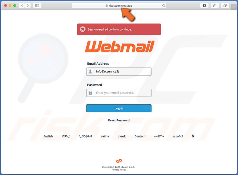 Sitio de inicio de sesión de Webmail falso (kitestcon.web[.]app) promocionado a través de correo electrónico no deseado con temática de SharePoint