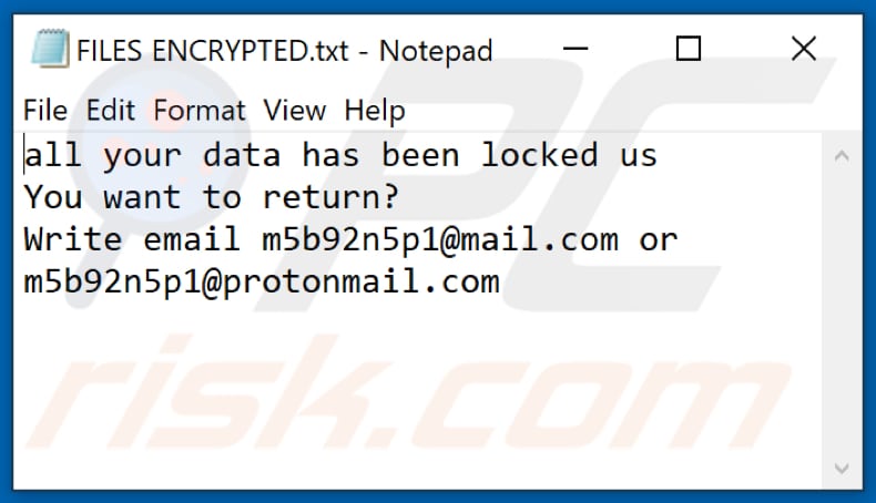 Archivo de texto del ransomware Sss (FILES ENCRYPTED.txt)