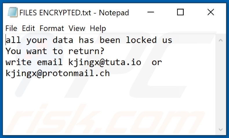 Archivo de texto del ransomware SUKA (FILES ENCRYPTED.txt)