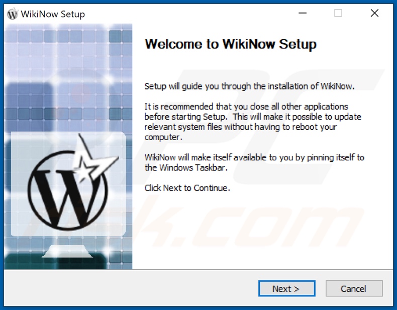 Instalador del adware WikiNow