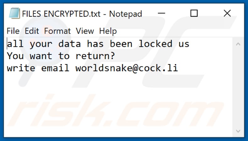 Archivo de texto del ransomware World (FILES ENCRYPTED.txt)