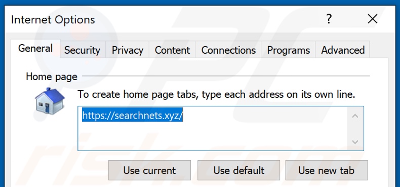 Eliminar searchnets.xyz de la página de inicio de Internet Explorer