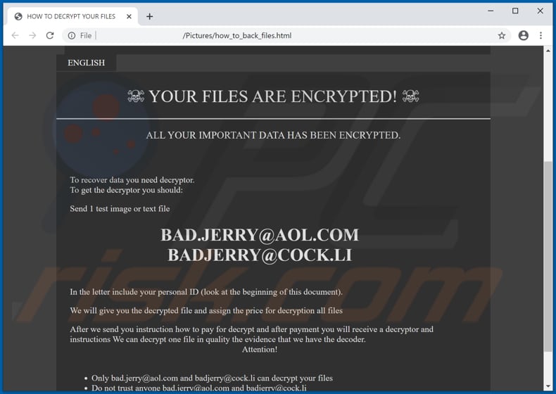 Mensaje de petición de rescate del ransomware Xxx (how_to_back_files.html)
