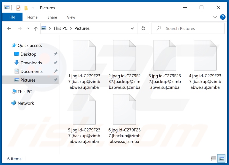 Archivos encriptados por el ransomware Zimba (extensión .zimba)