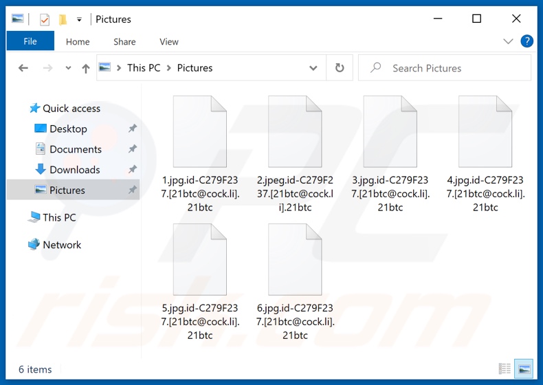 Archivos encriptados por el ransomware 21btc (extensión .21btc)