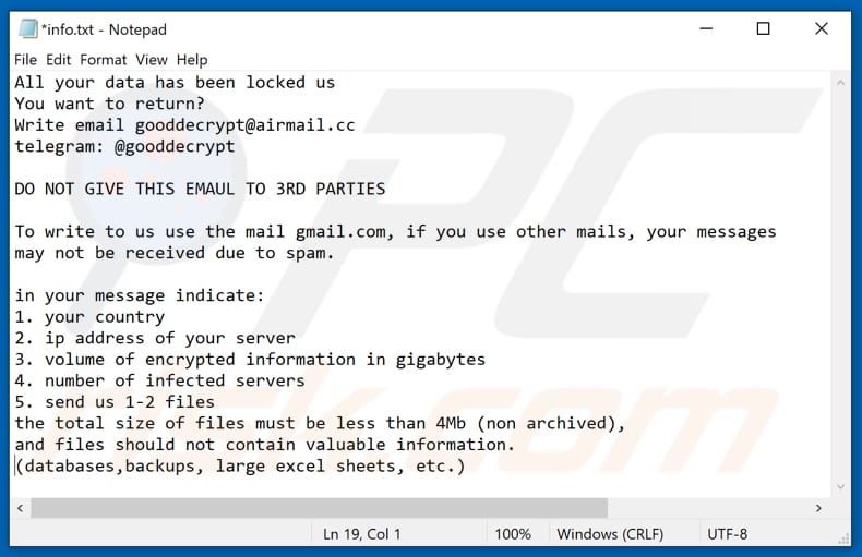 Archivo de texto del ransomware Banhu (info.txt)