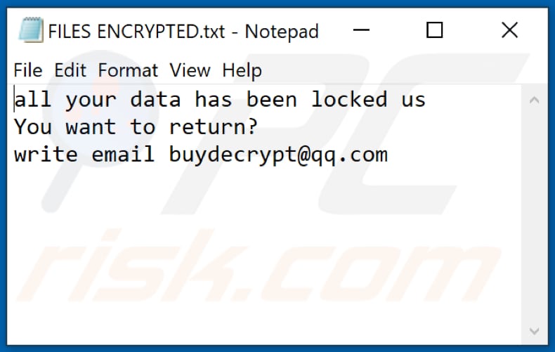 Archivo de texto del ransomware Bip (FILES ENCRYPTED.txt)