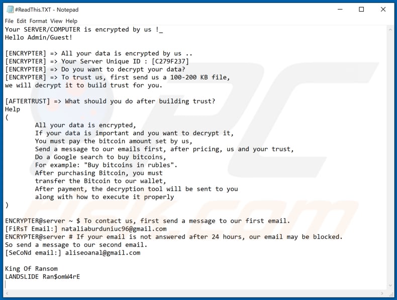 Archivo de texto del ransomware LANDSLIDE (#ReadThis.TXT)