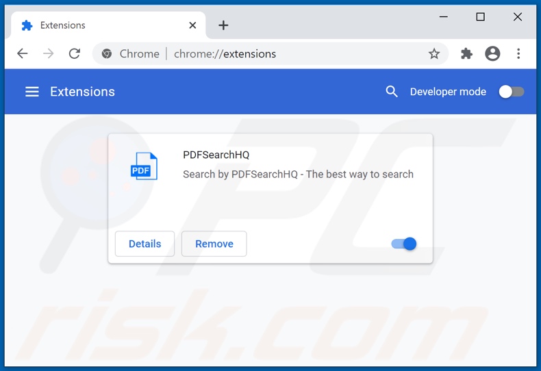Eliminando las extensiones de Google Chrome relacionadas con pdfsearchhq.com
