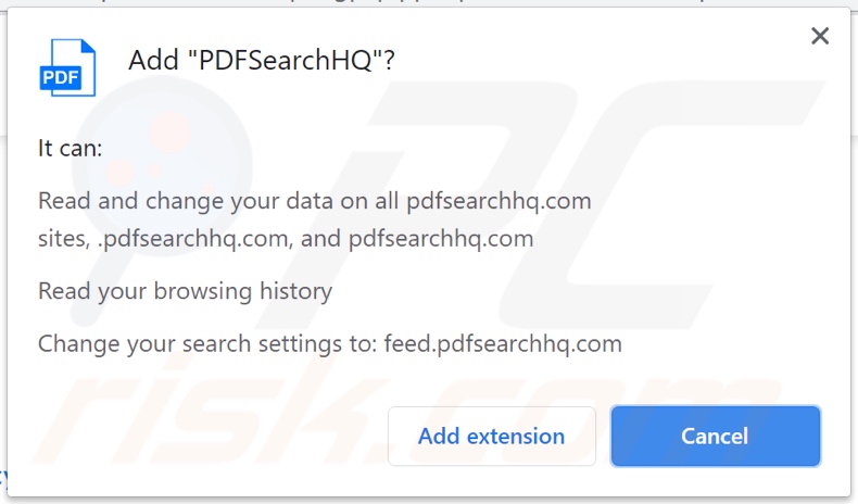 Secuestrador de navegador PDFSearchHQ que solicita permisos