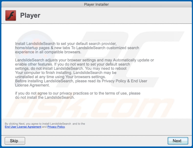 Instalador falso utilizado para distribuir el adware PublicFraction