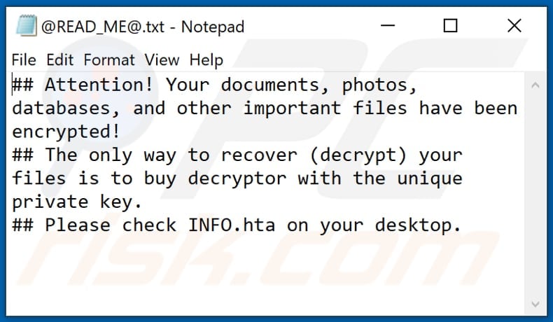 Archivo de texto del ransomware Ufo (@READ_ME@.txt)